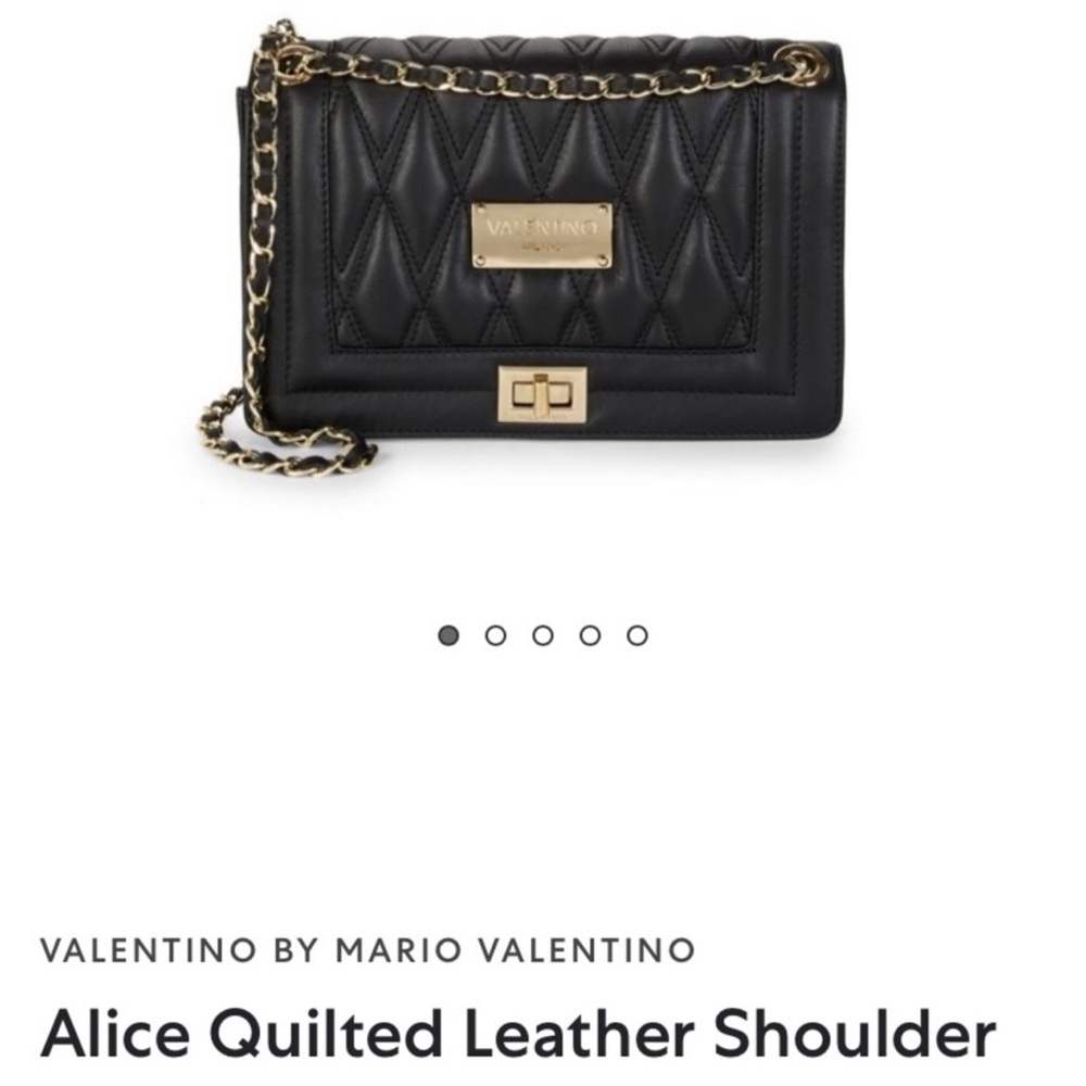 Valentino Black Quilted Leather Alice  Crossbody/Shoulder Bag with Gold Accents